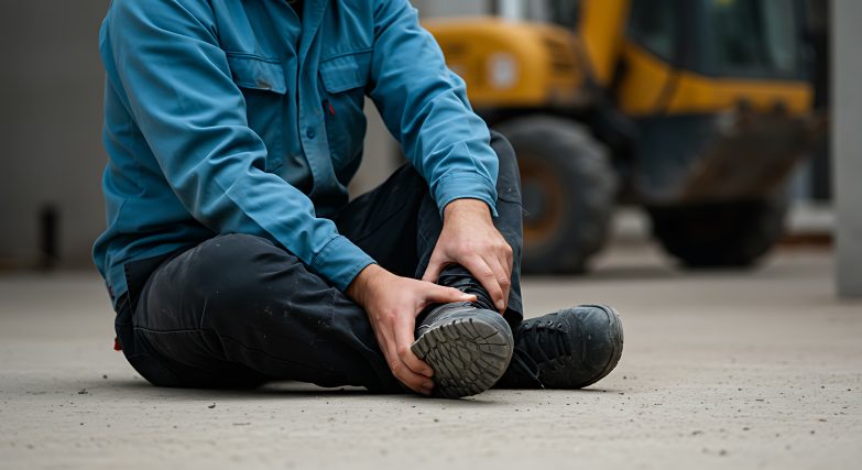 Man on the floor holding foot in a work boot